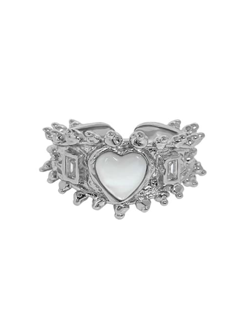 Platinum [No. 15 adjustable] 925 Sterling Silver Cubic Zirconia Heart Vintage Band Ring